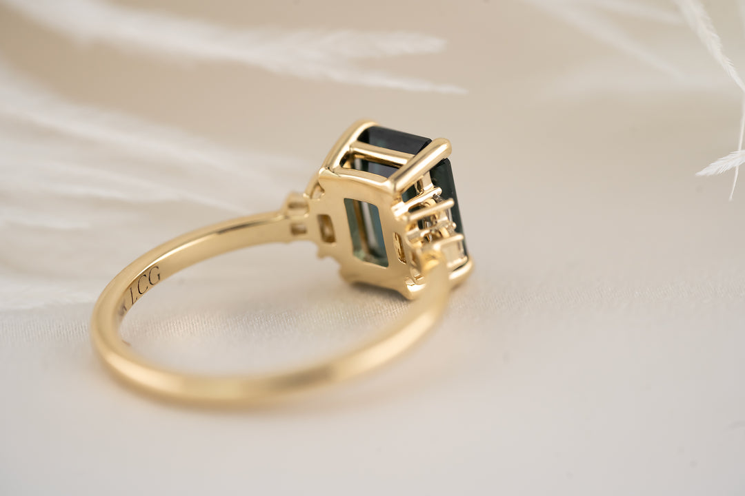 The Mira Ring - 2.65 CT Emerald Cut Teal Sapphire