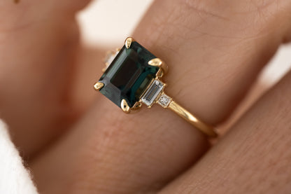 The Mira Ring | 2.65 CT Emerald Cut Teal Sapphire - Lavender Creek Gems 