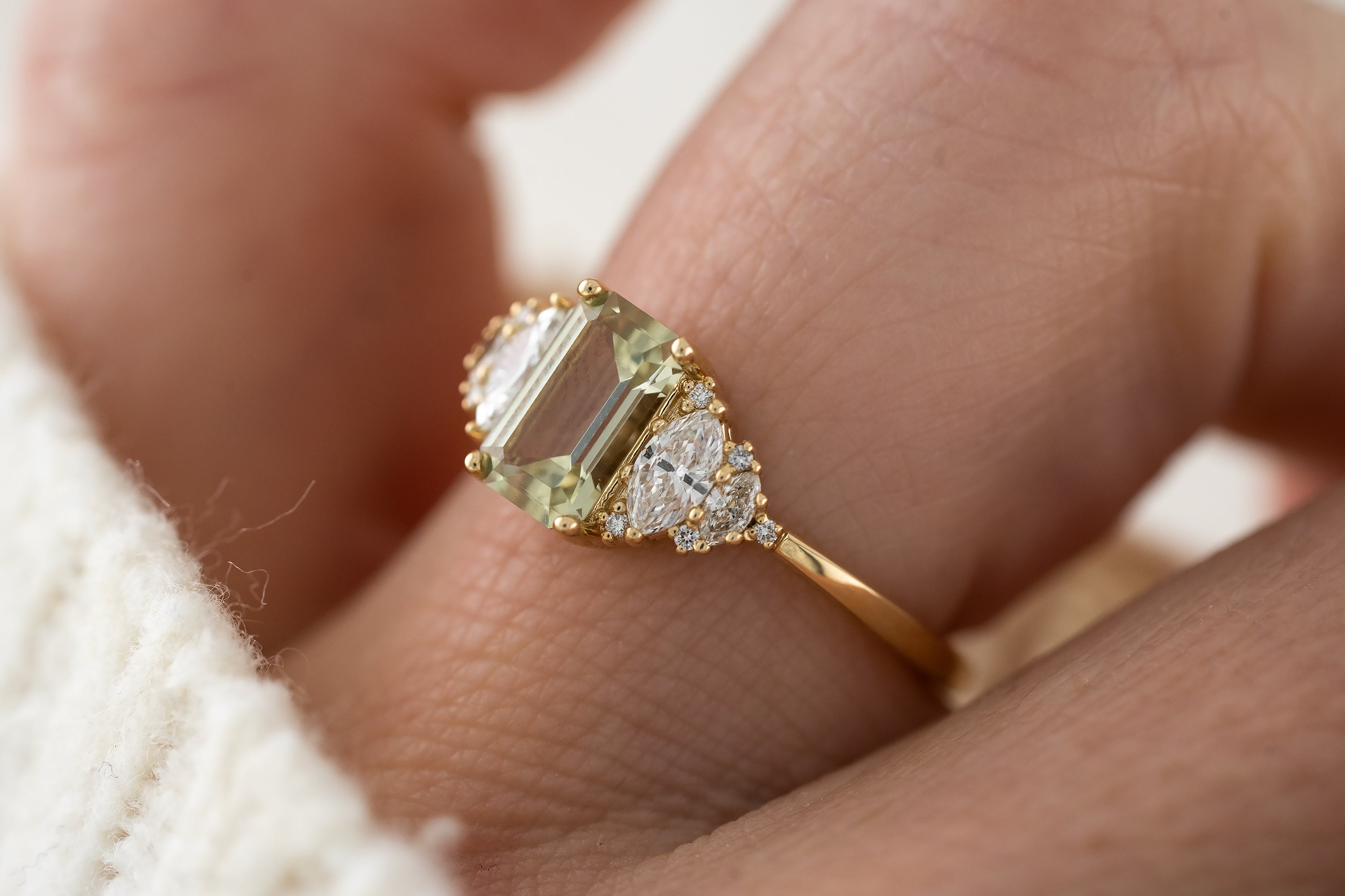 The Vivienne Ring | 1.1 CT Emerald Cut Pastel Green Sapphire - Lavender Creek Gems 