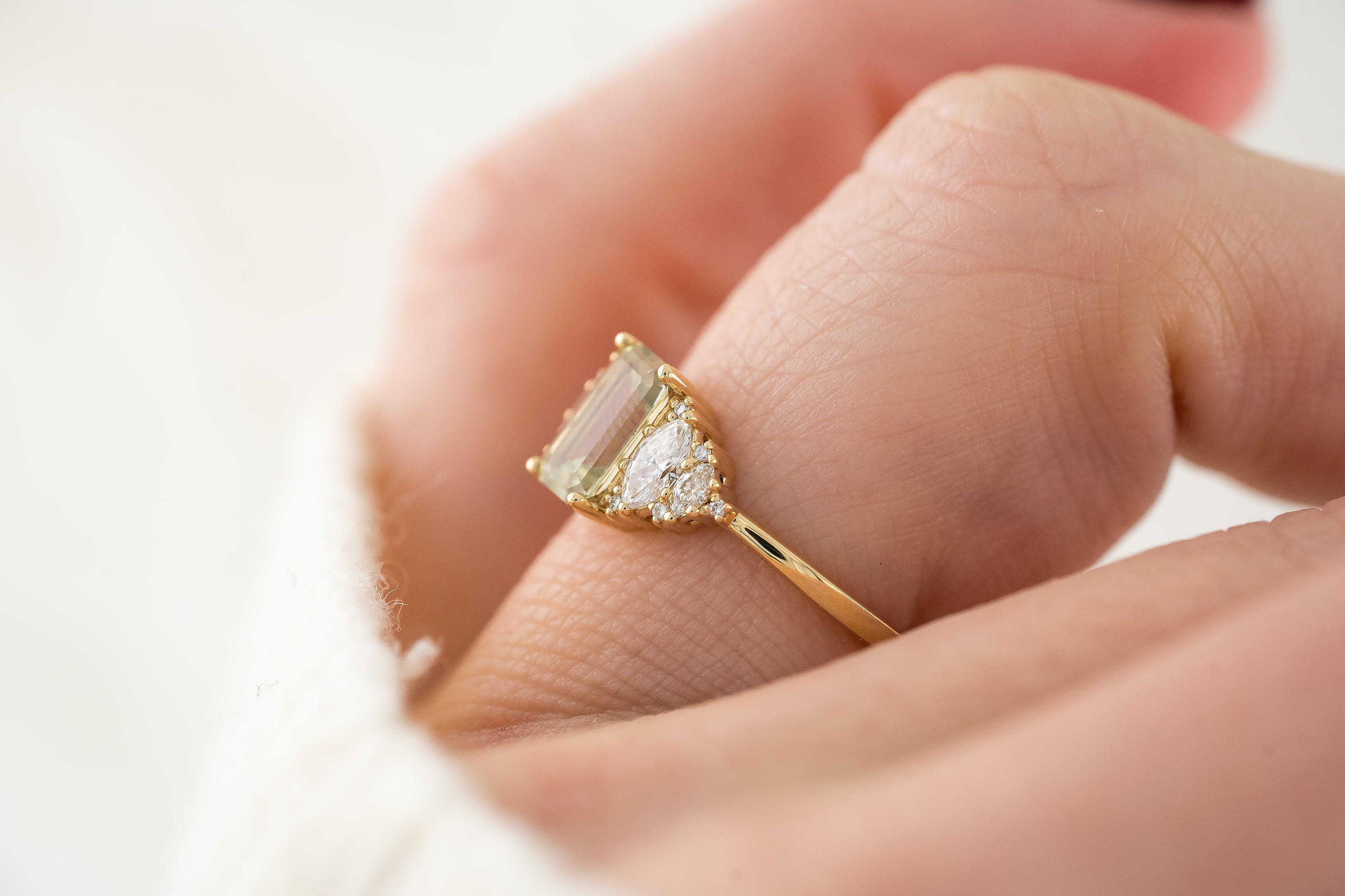 The Vivienne Ring | 1.1 CT Emerald Cut Pastel Green Sapphire - Lavender Creek Gems 