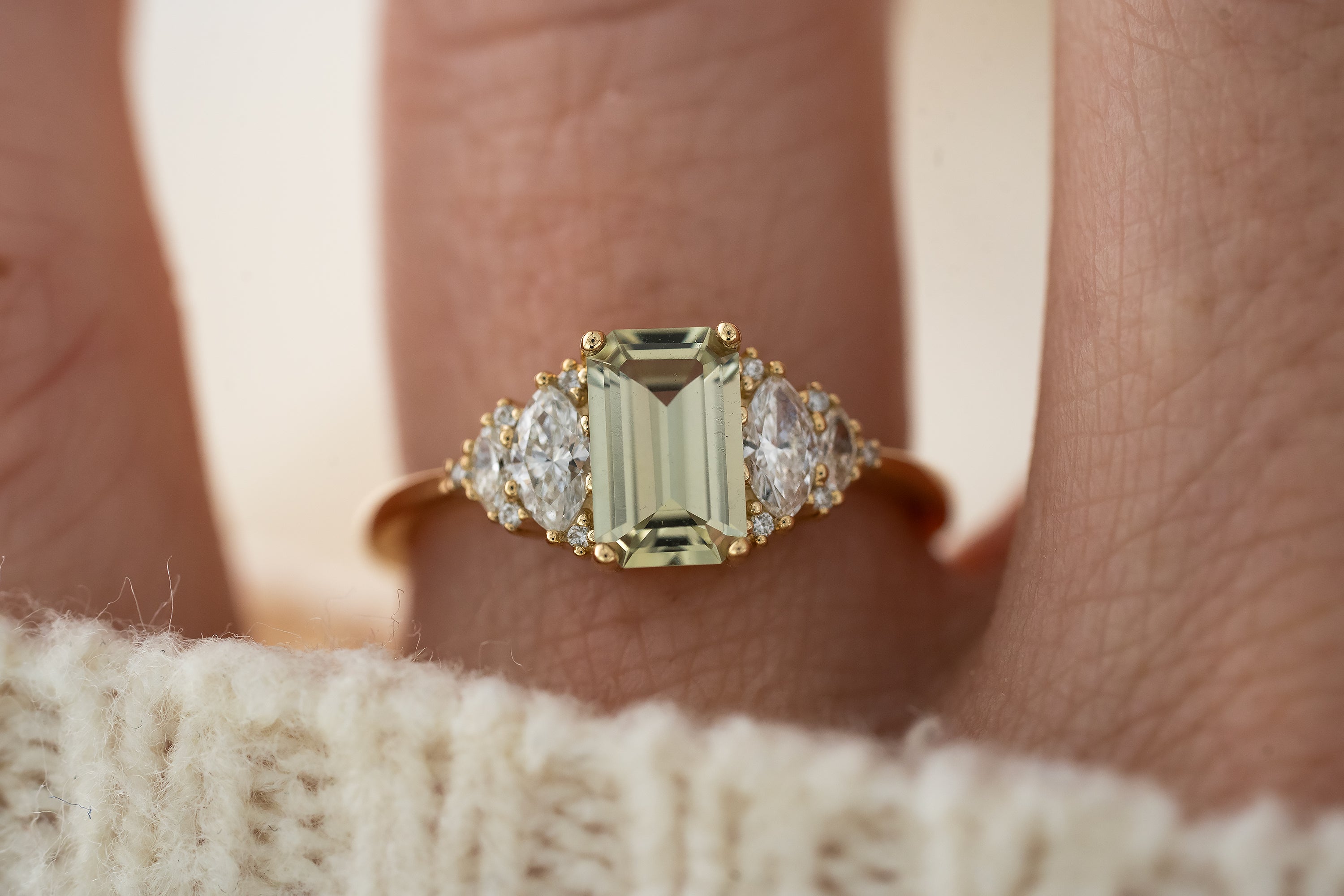 The Vivienne Ring | 1.1 CT Emerald Cut Pastel Green Sapphire - Lavender Creek Gems 