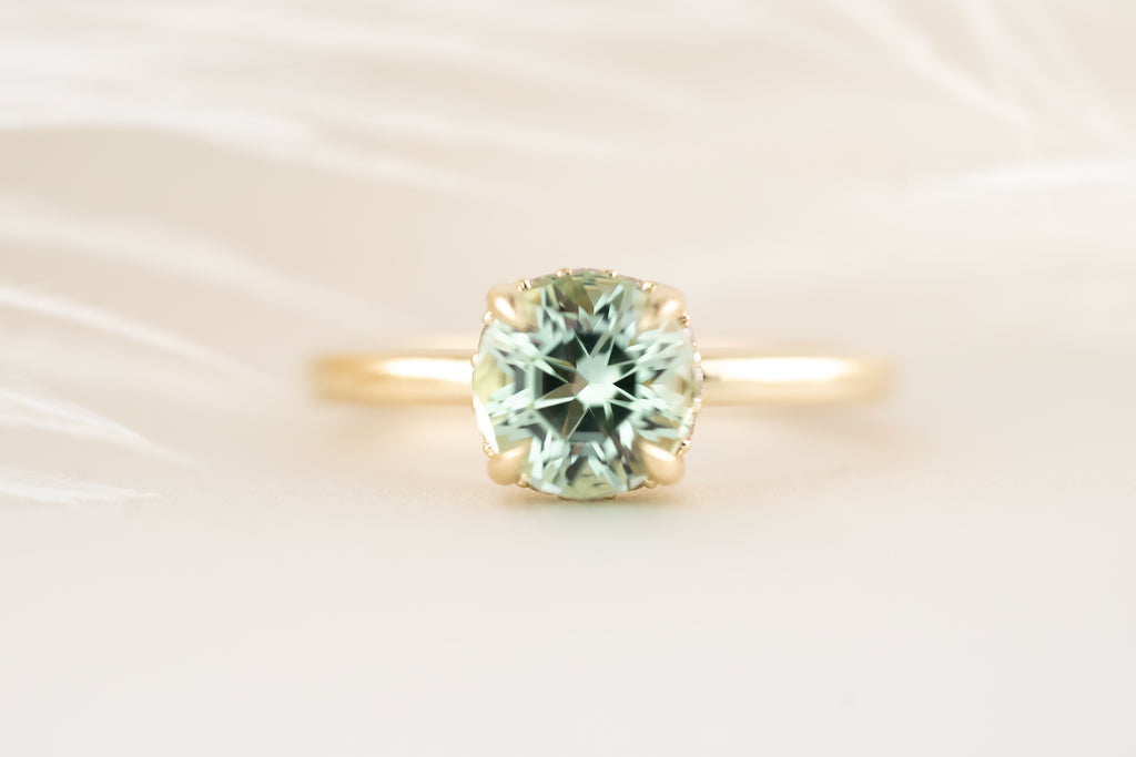 The Hidden Halo Ring - 1.7 CT Round Seafoam Tourmaline - Lavender Creek Gems 