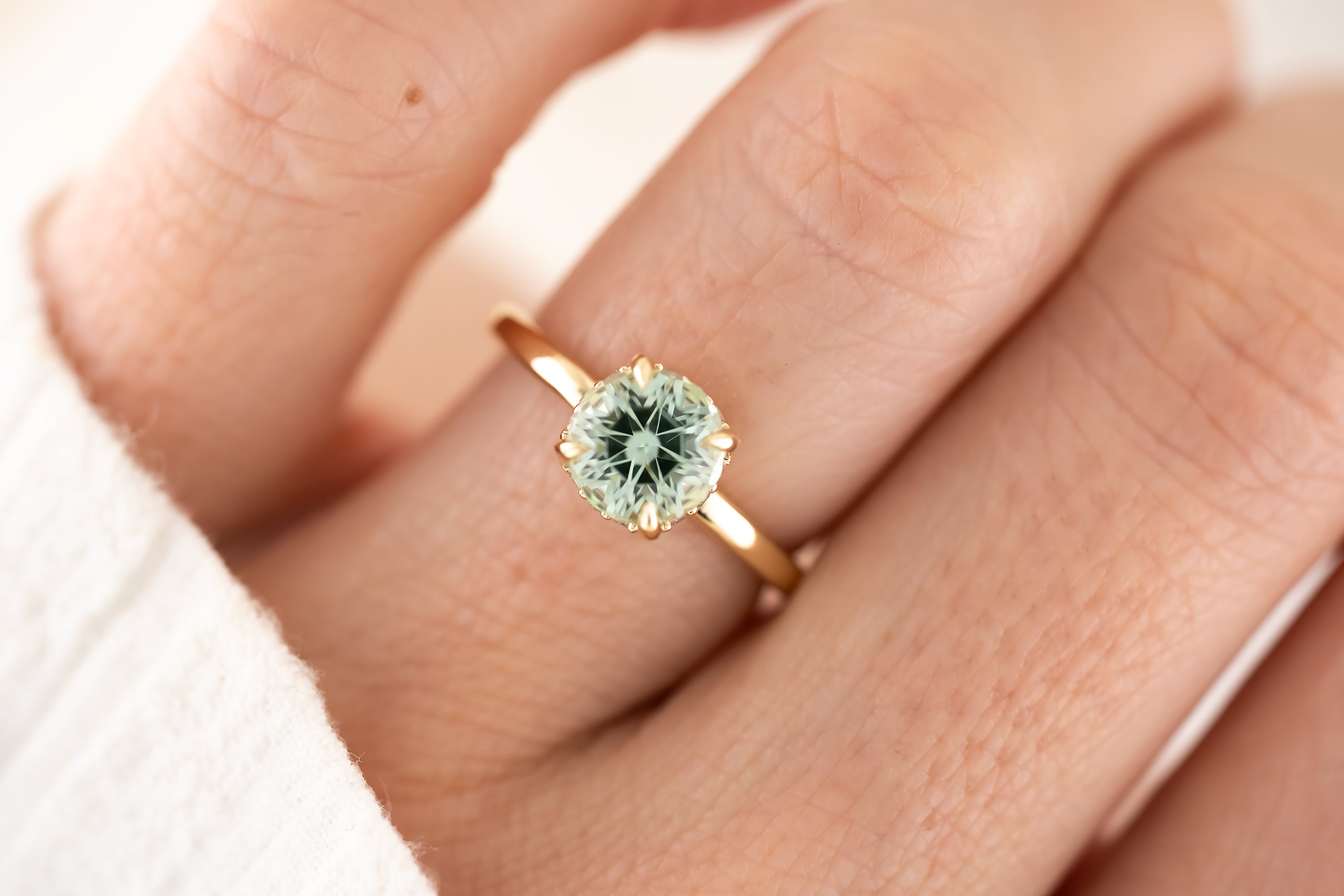 The Hidden Halo Ring - 1.7 CT Round Seafoam Tourmaline - Lavender Creek Gems 