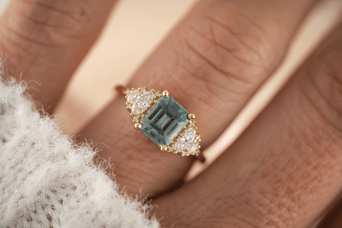 The Vivienne Ring | 2 CT Emerald Cut Light Blue Montana Sapphire - Lavender Creek Gems