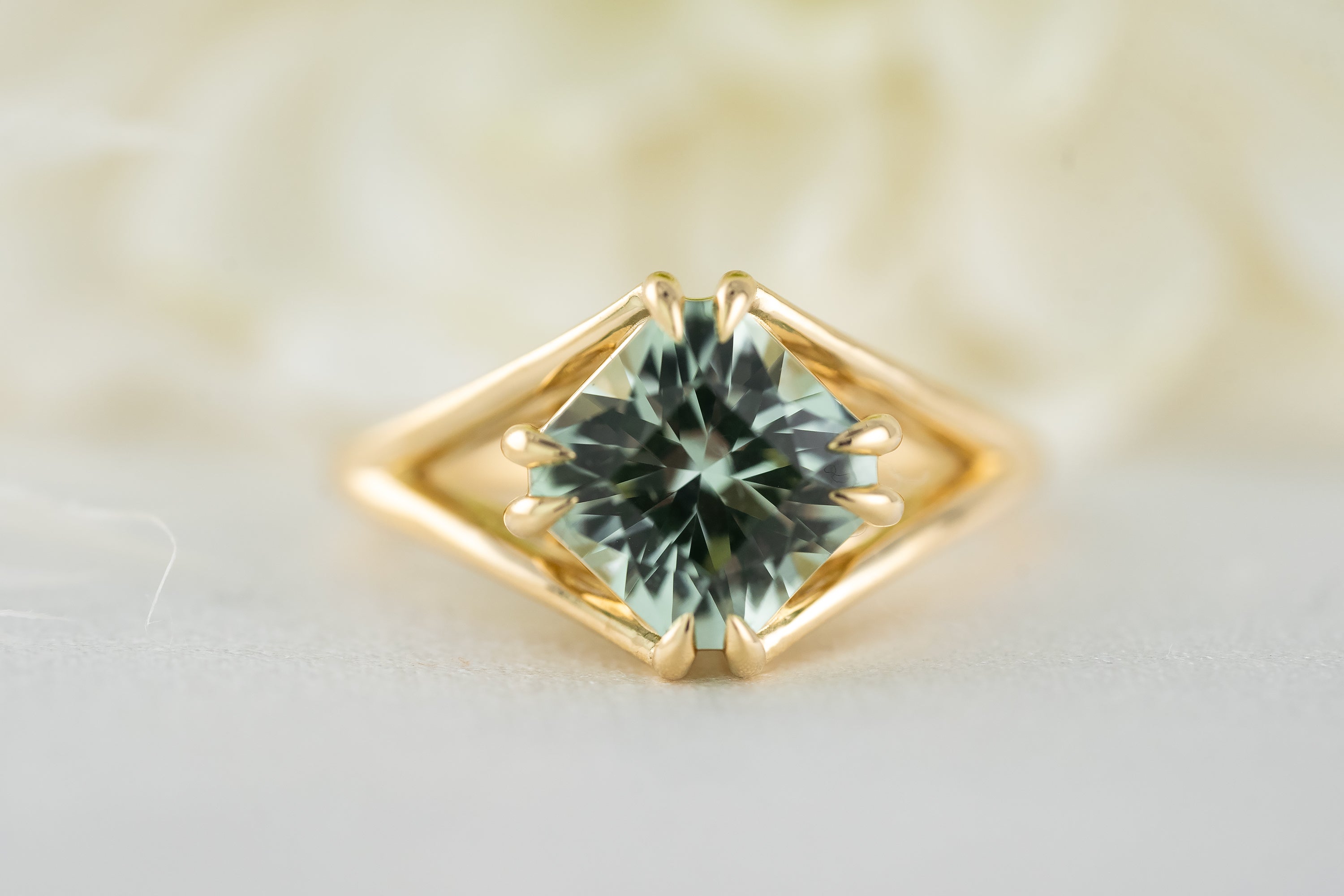 The Weaver Ring | 2.7 CT Square Radiant Mint Green Tourmaline - Lavender Creek Gems 