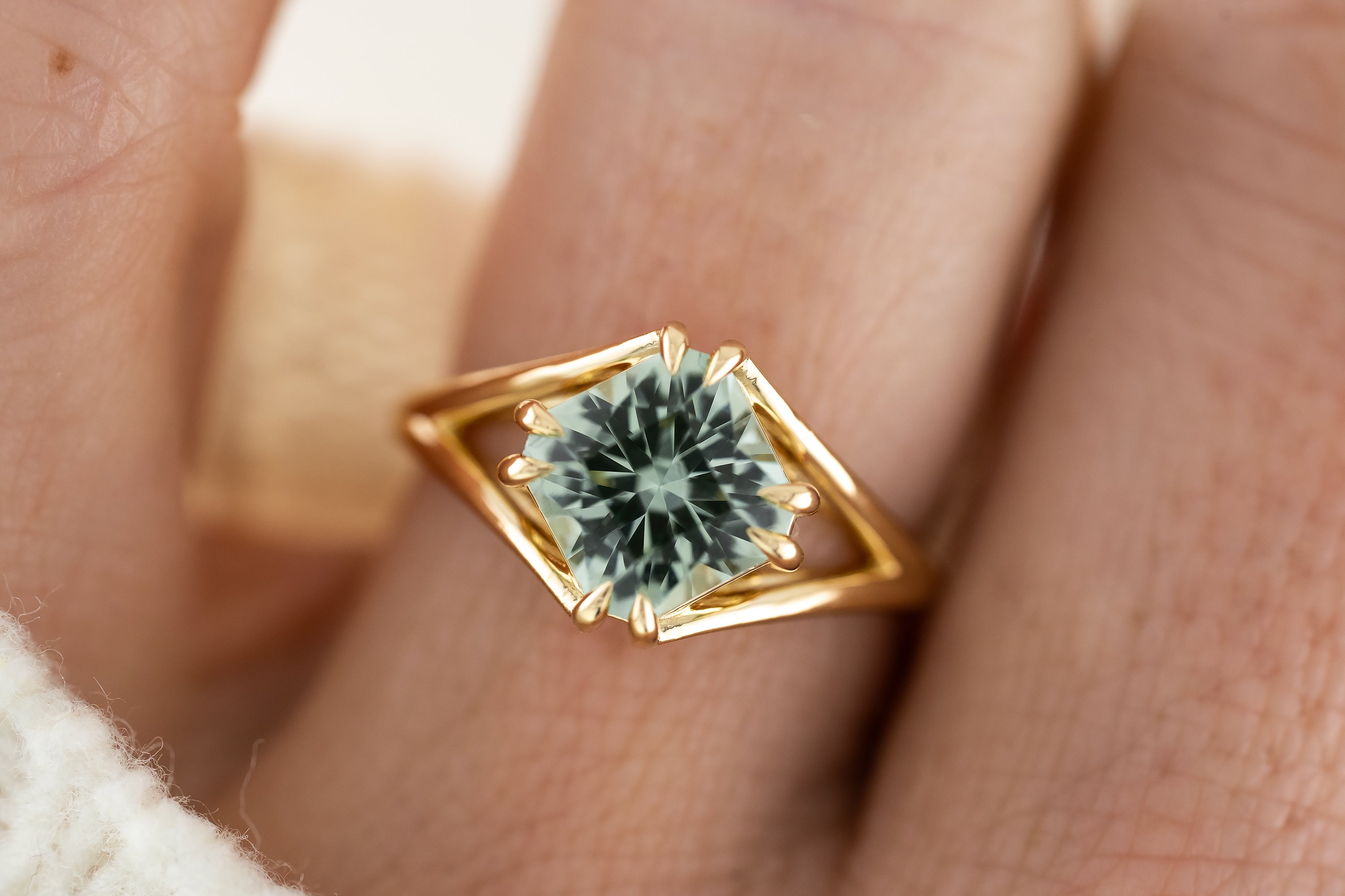 The Weaver Ring | 2.7 CT Square Radiant Mint Green Tourmaline - Lavender Creek Gems 