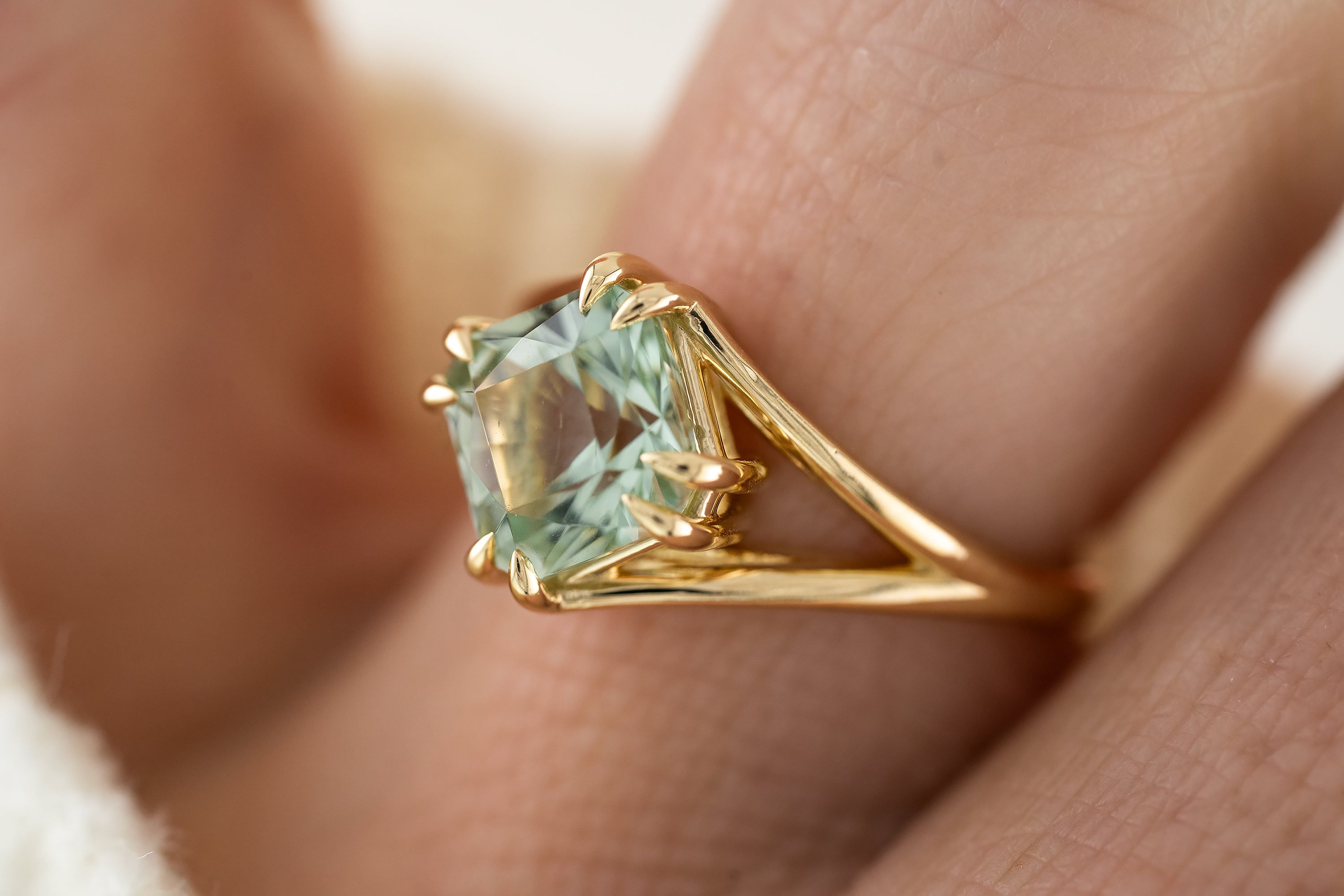 The Weaver Ring | 2.7 CT Square Radiant Mint Green Tourmaline - Lavender Creek Gems 