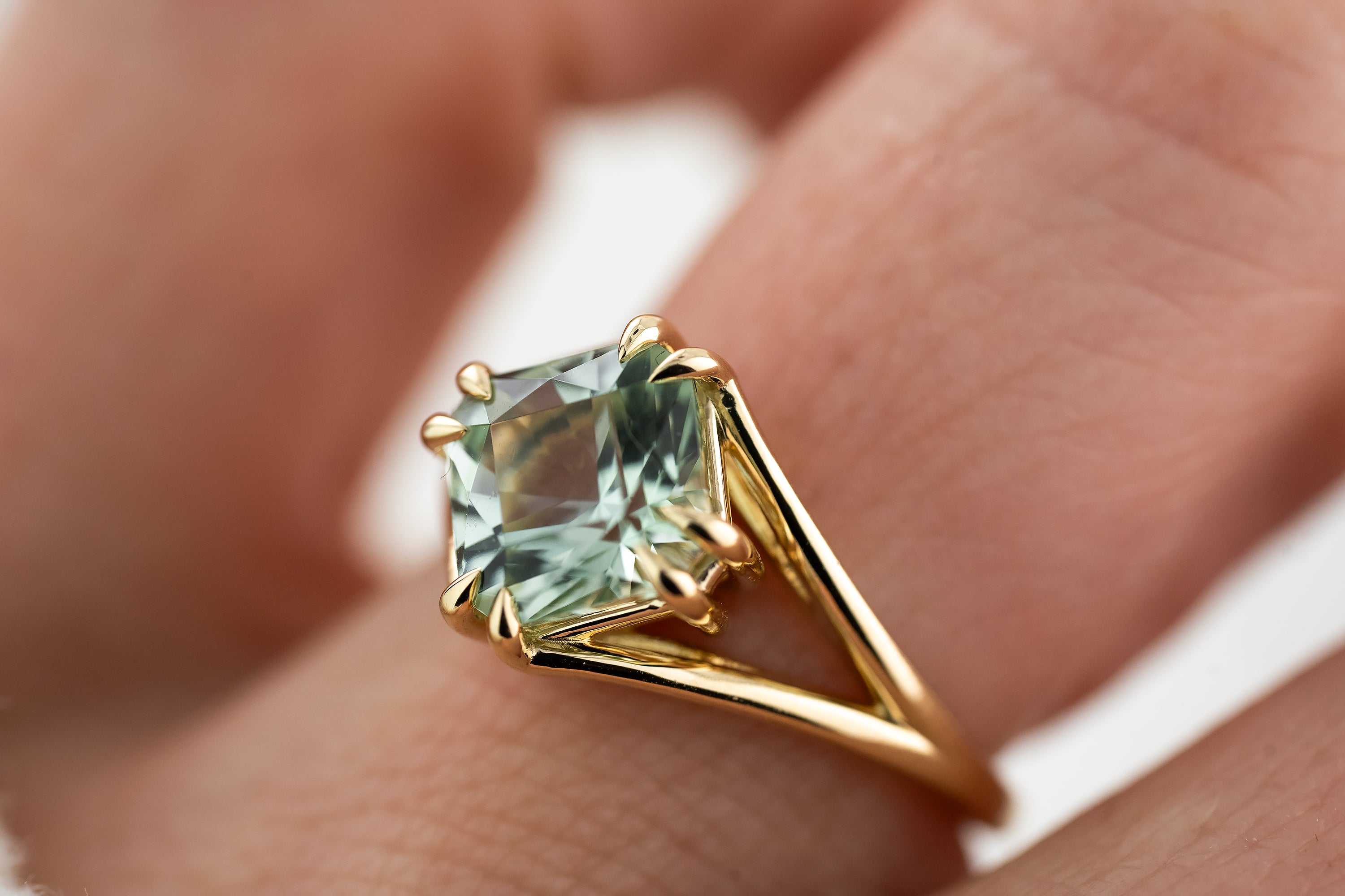 The Weaver Ring | 2.7 CT Square Radiant Mint Green Tourmaline - Lavender Creek Gems 