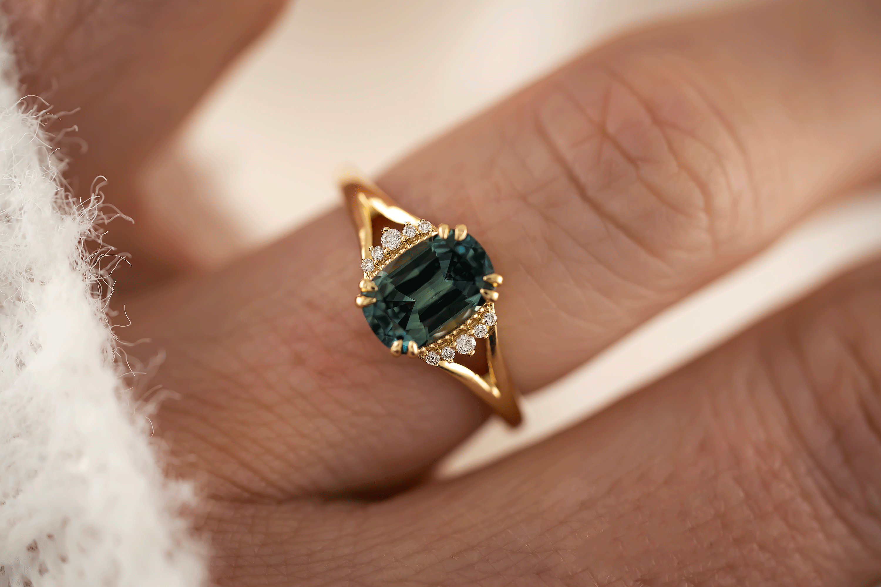 The Serendipity Ring | 1.71 CT Cushion Teal Blue Sapphire - Lavender Creek Gems 