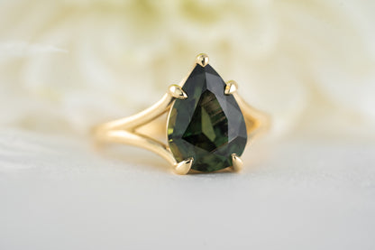 The Weaver Ring | 4.19 CT Pear Green Sapphire