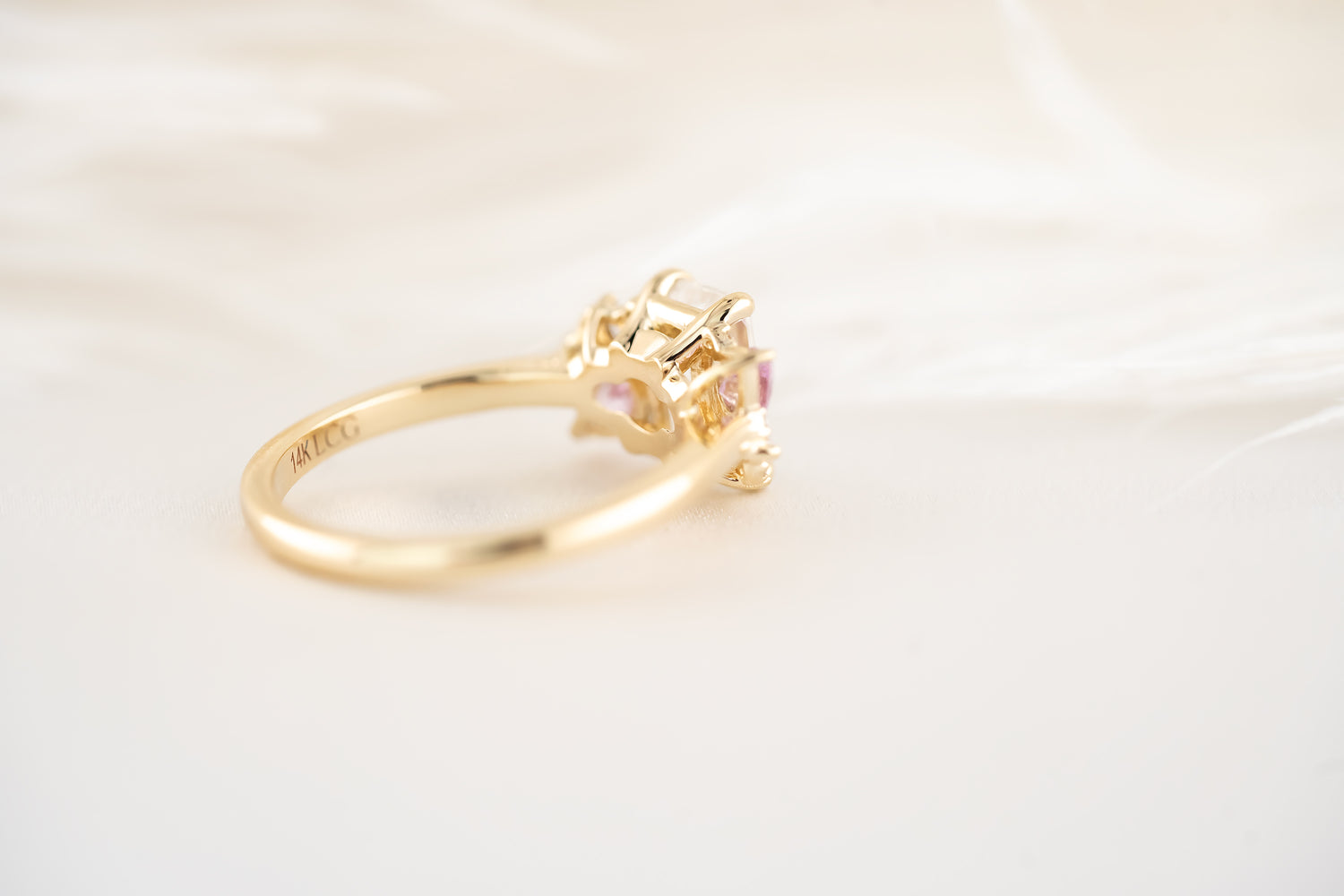 The Fleur Ring - 1.53 CT Emerald Cut Diamond + Pink Sapphire - Lavender Creek Gems 
