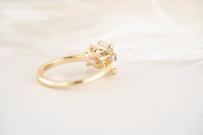 The Fleur Ring - 1.53 CT Emerald Cut Diamond + Pink Sapphire - Lavender Creek Gems 