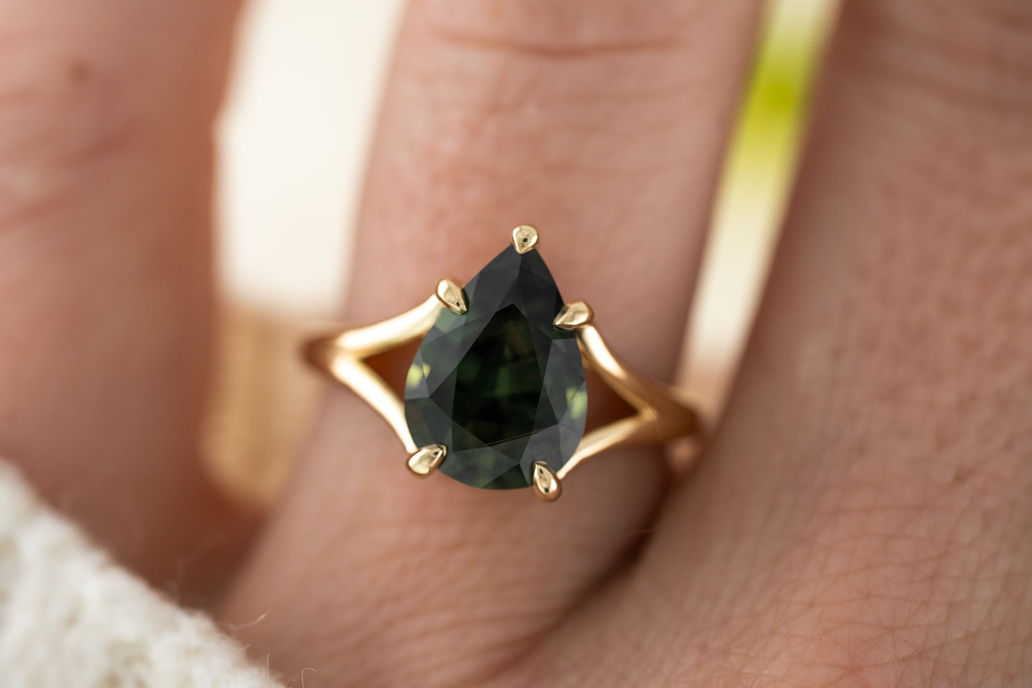 The Weaver Ring | 4.19 CT Pear Green Sapphire