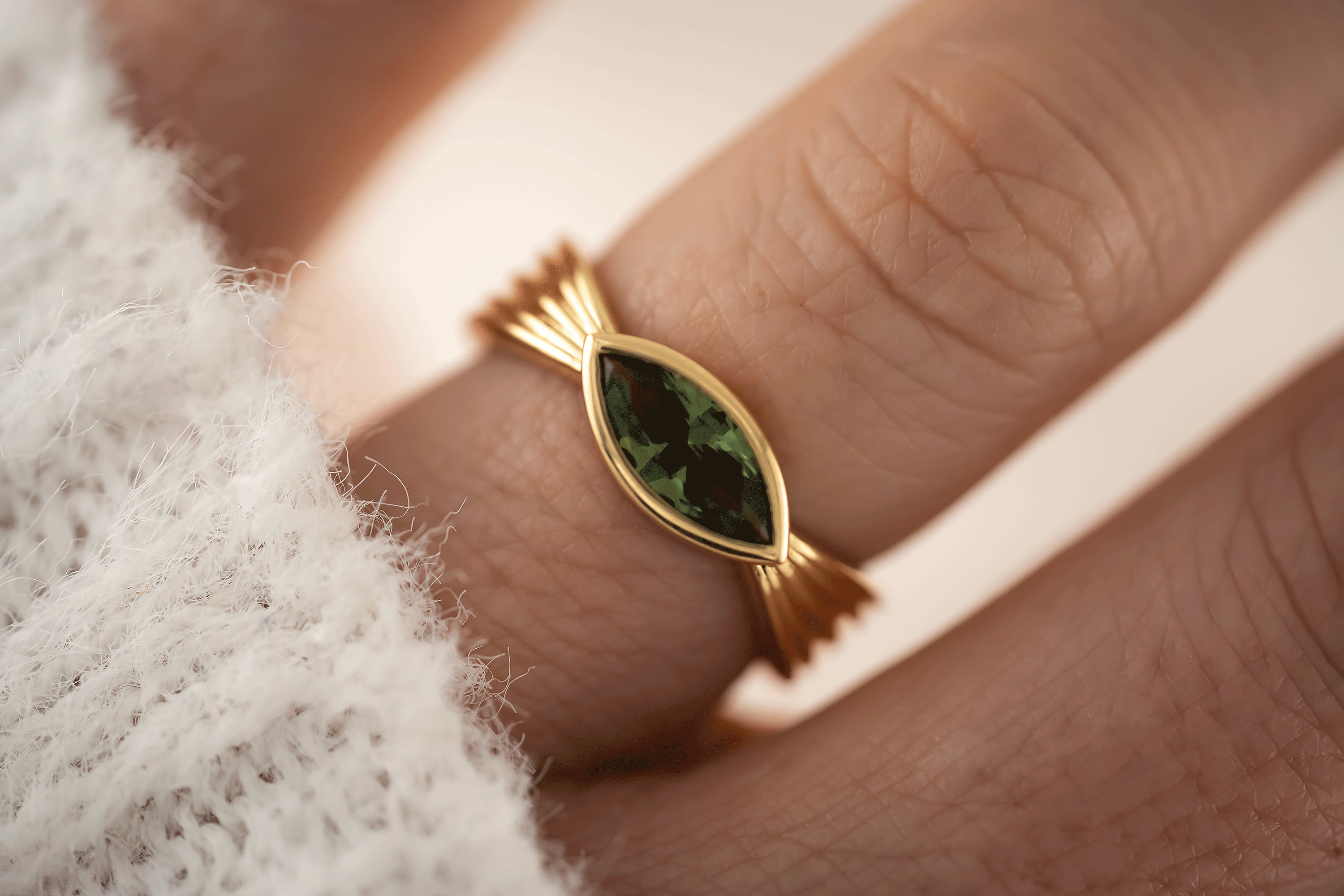 The Veil Ring | 1.04 CT Green Marquise Sapphire - Lavender Creek Gems 