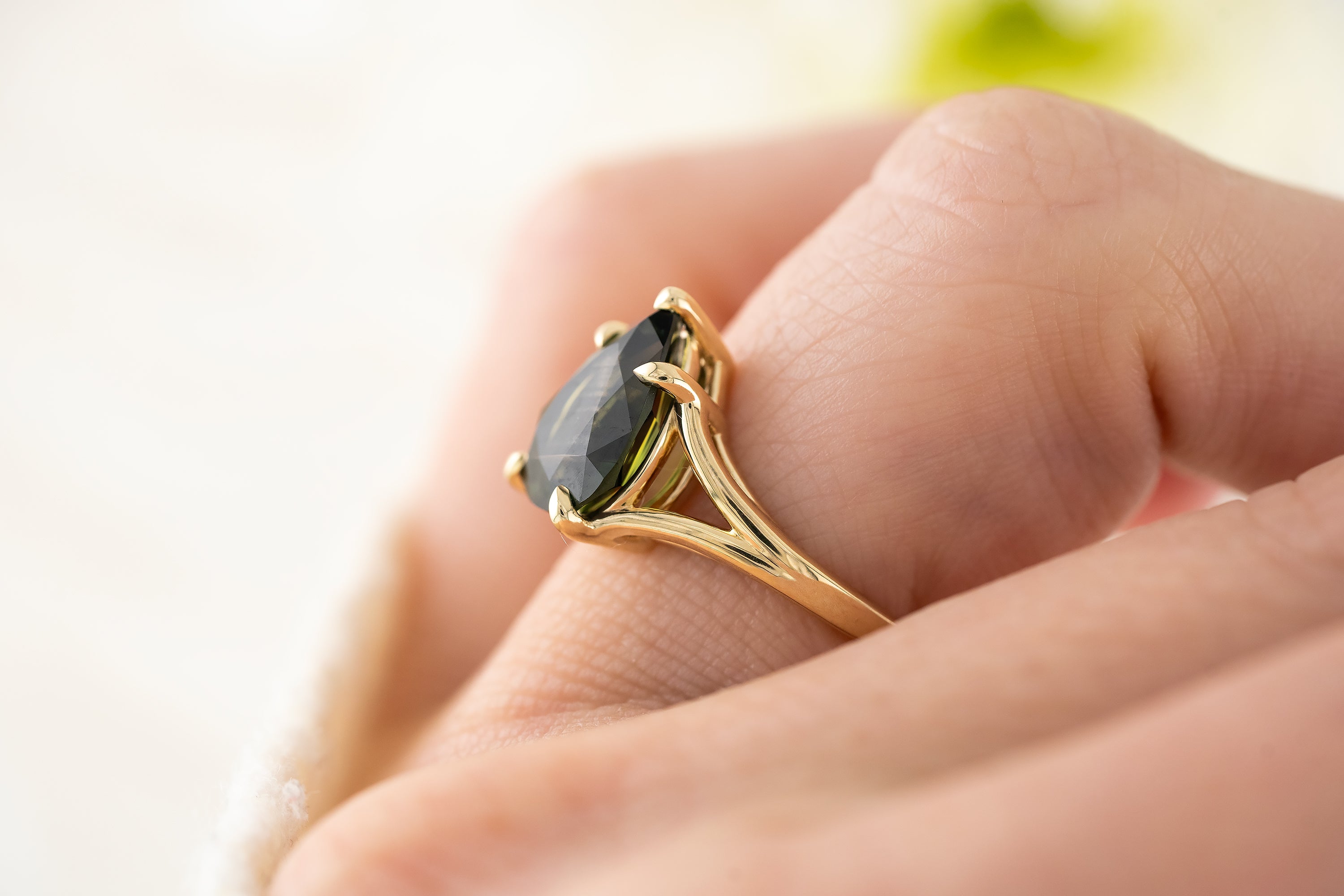 The Willow Ring | 4.19 CT Pear Green Sapphire - Lavender Creek Gems 