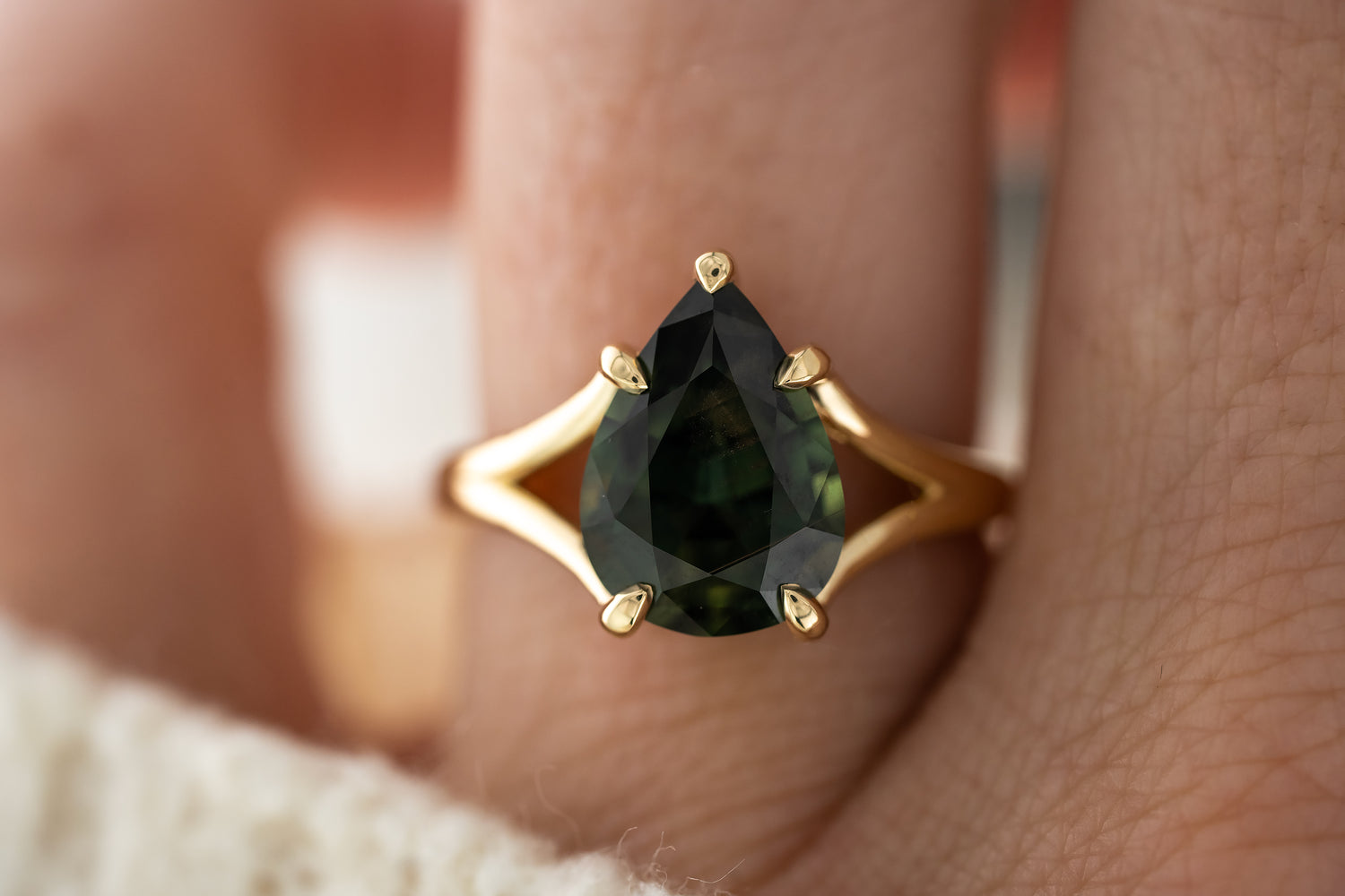 The Weaver Ring | 4.19 CT Pear Green Sapphire