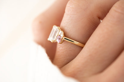 The Fleur Ring - 1.53 CT Emerald Cut Diamond + Pink Sapphire - Lavender Creek Gems 
