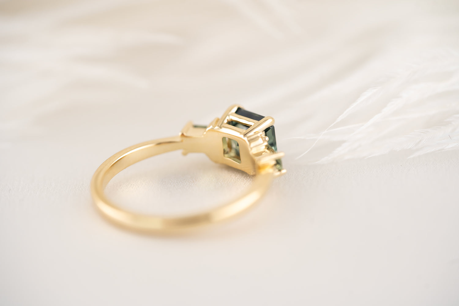 The Meridian Ring - 1.62 CT Teal Green Radiant Sapphire + Montana Sapphire - Lavender Creek Gems 