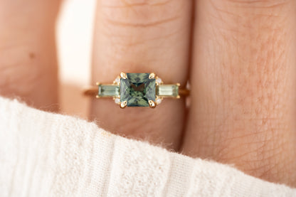 The Meridian Ring - 1.62 CT Teal Green Radiant Sapphire + Montana Sapphire - Lavender Creek Gems 