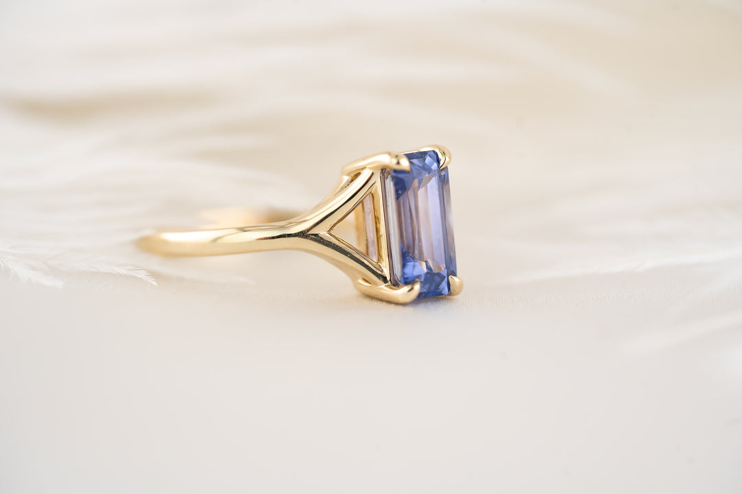 The Riven Ring - 1.82 CT Emerald Cut Blurple Sapphire