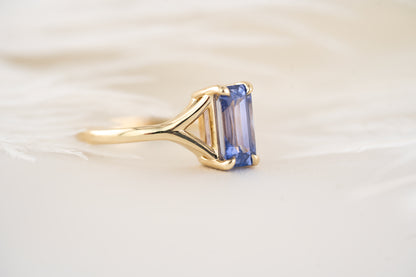The Riven Ring - 1.82 CT Emerald Cut Blurple Sapphire - Lavender Creek Gems 