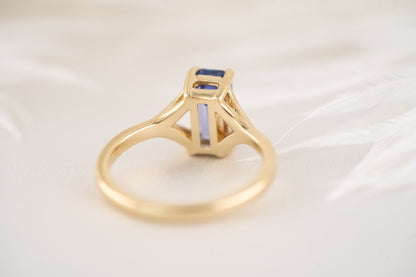 The Riven Ring - 1.82 CT Emerald Cut Blurple Sapphire - Lavender Creek Gems 