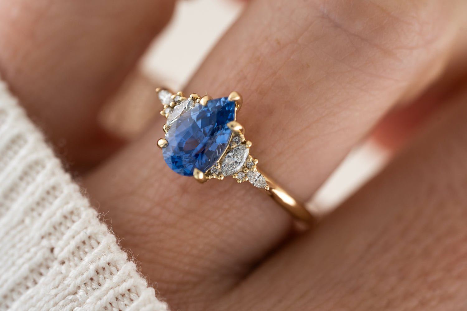 The Maeve Ring | 1 .7 CT Pear Blue Sapphire - Lavender Creek Gems 