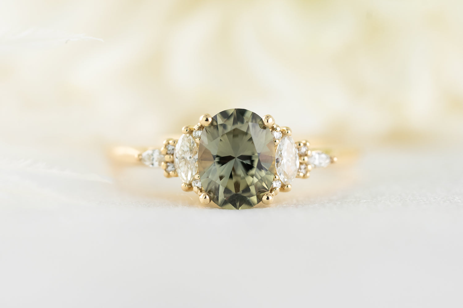 The Maeve Ring | 1.37 CT Oval Olive Green Sapphire