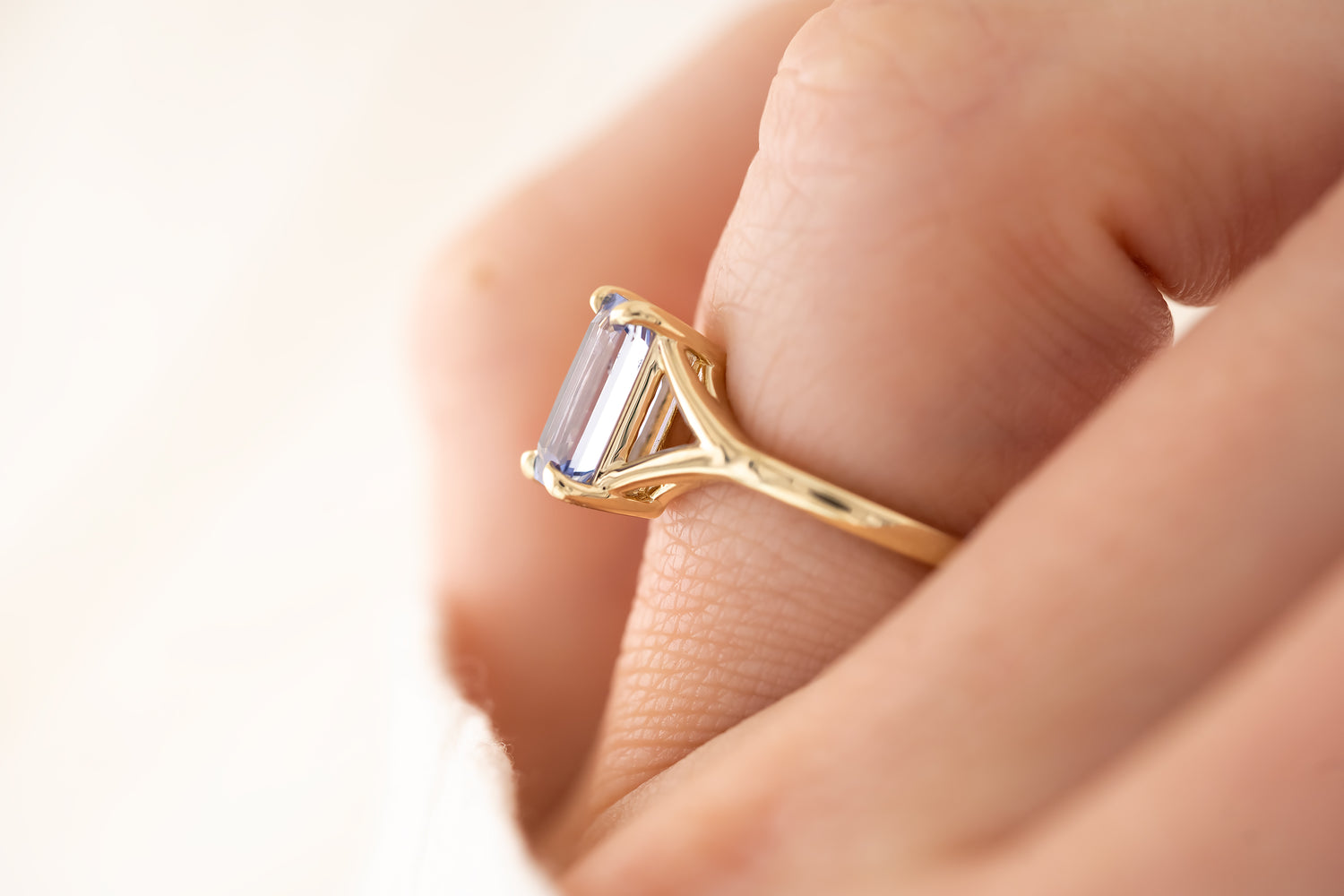 The Riven Ring - 1.82 CT Emerald Cut Blurple Sapphire - Lavender Creek Gems 