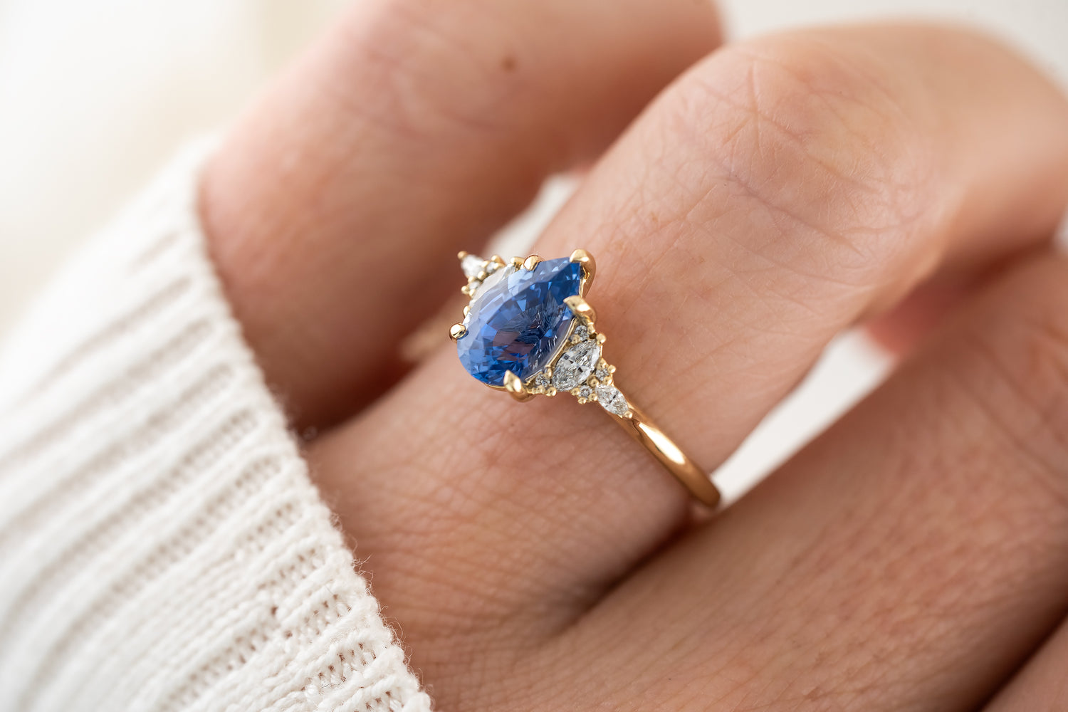 The Maeve Ring | 1 .7 CT Pear Blue Sapphire - Lavender Creek Gems 