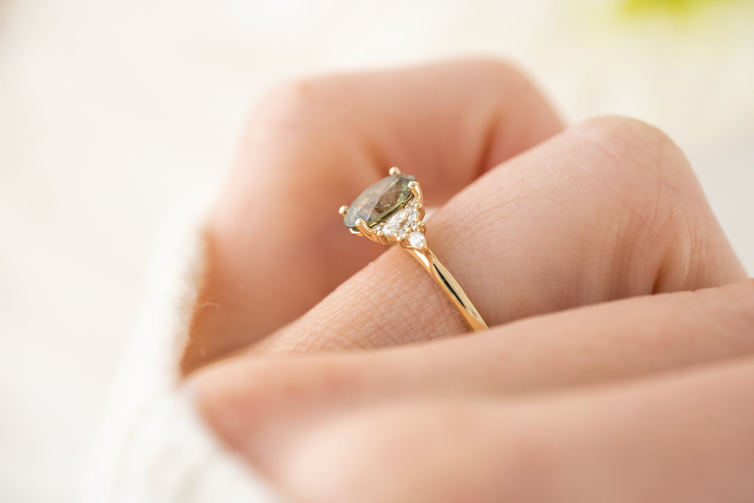 The Maeve Ring | 1.37 CT Oval Olive Green Sapphire