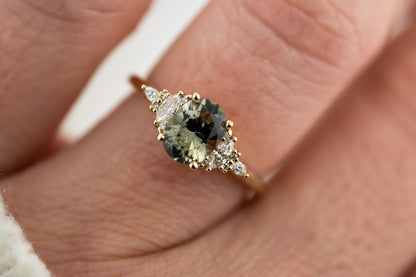 The Maeve Ring | 1.37 CT Oval Olive Green Sapphire