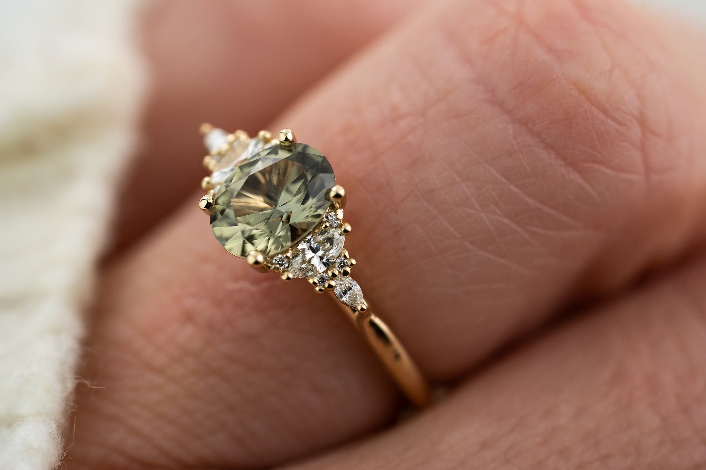 The Maeve Ring | 1.37 CT Oval Olive Green Sapphire - Lavender Creek Gems 
