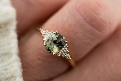 The Maeve Ring | 1.37 CT Oval Olive Green Sapphire