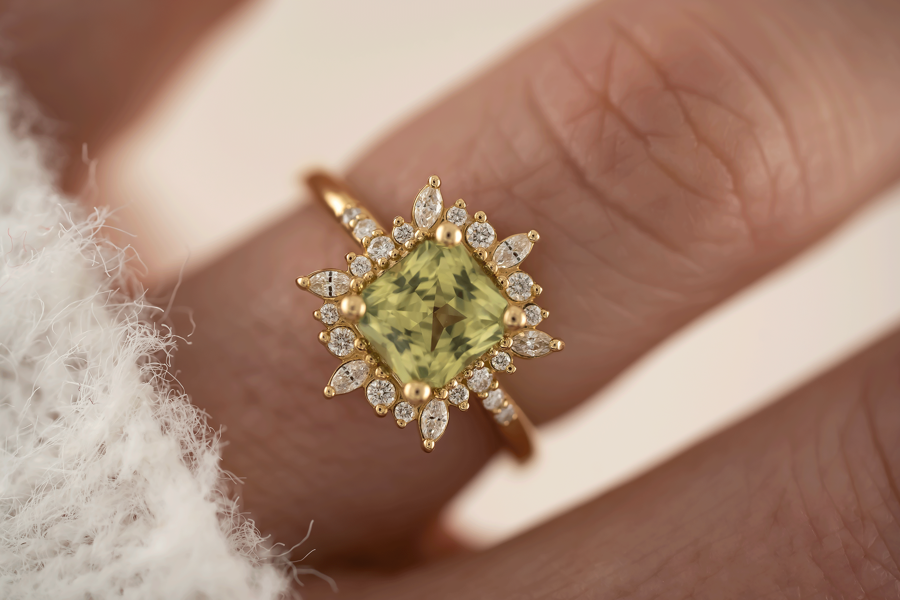 The Fern Ring | 1.53 CT Radiant Green Sapphire - Lavender Creek Gems 