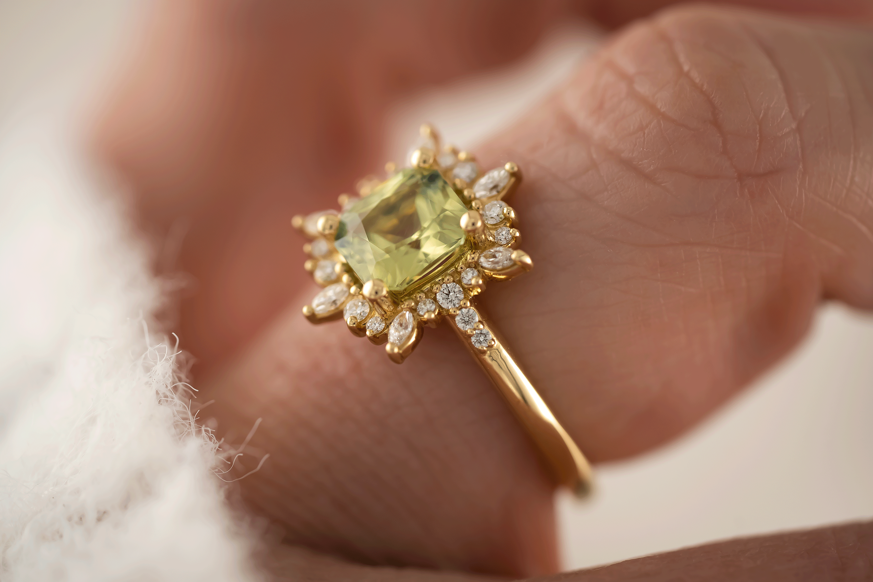 The Fern Ring | 1.53 CT Radiant Green Sapphire - Lavender Creek Gems 