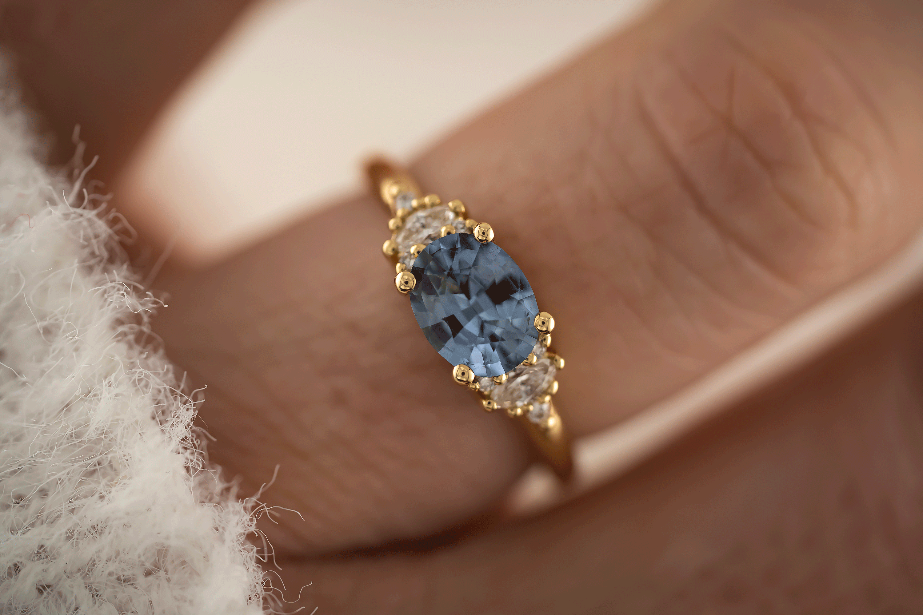 The Low Maren Ring | 1.23 CT Blue Oval Sapphire - east/west - Lavender Creek Gems 