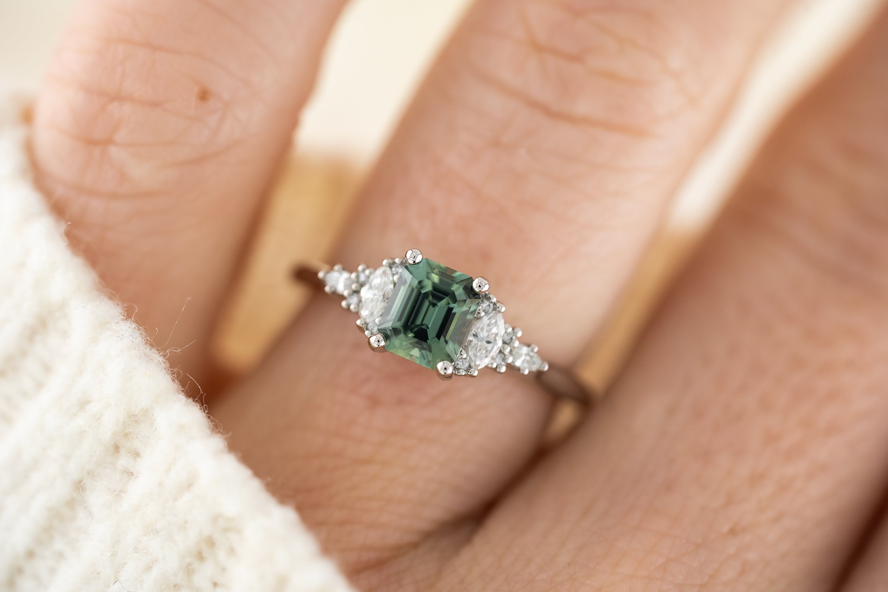 The Maeve Ring | 1.06 CT Emerald Cut Teal Sapphire - Lavender Creek Gems 