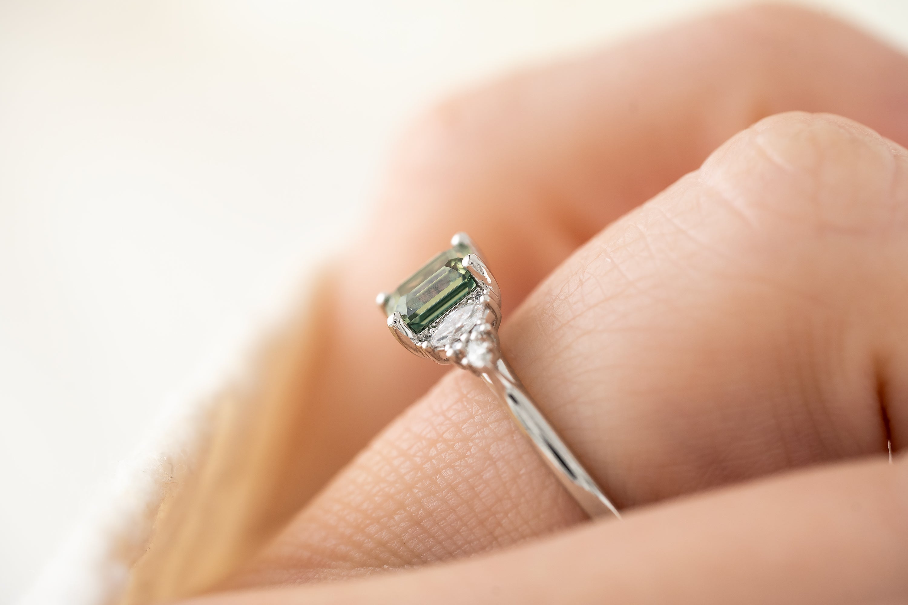 The Maeve Ring | 1.06 CT Emerald Cut Teal Sapphire - Lavender Creek Gems 