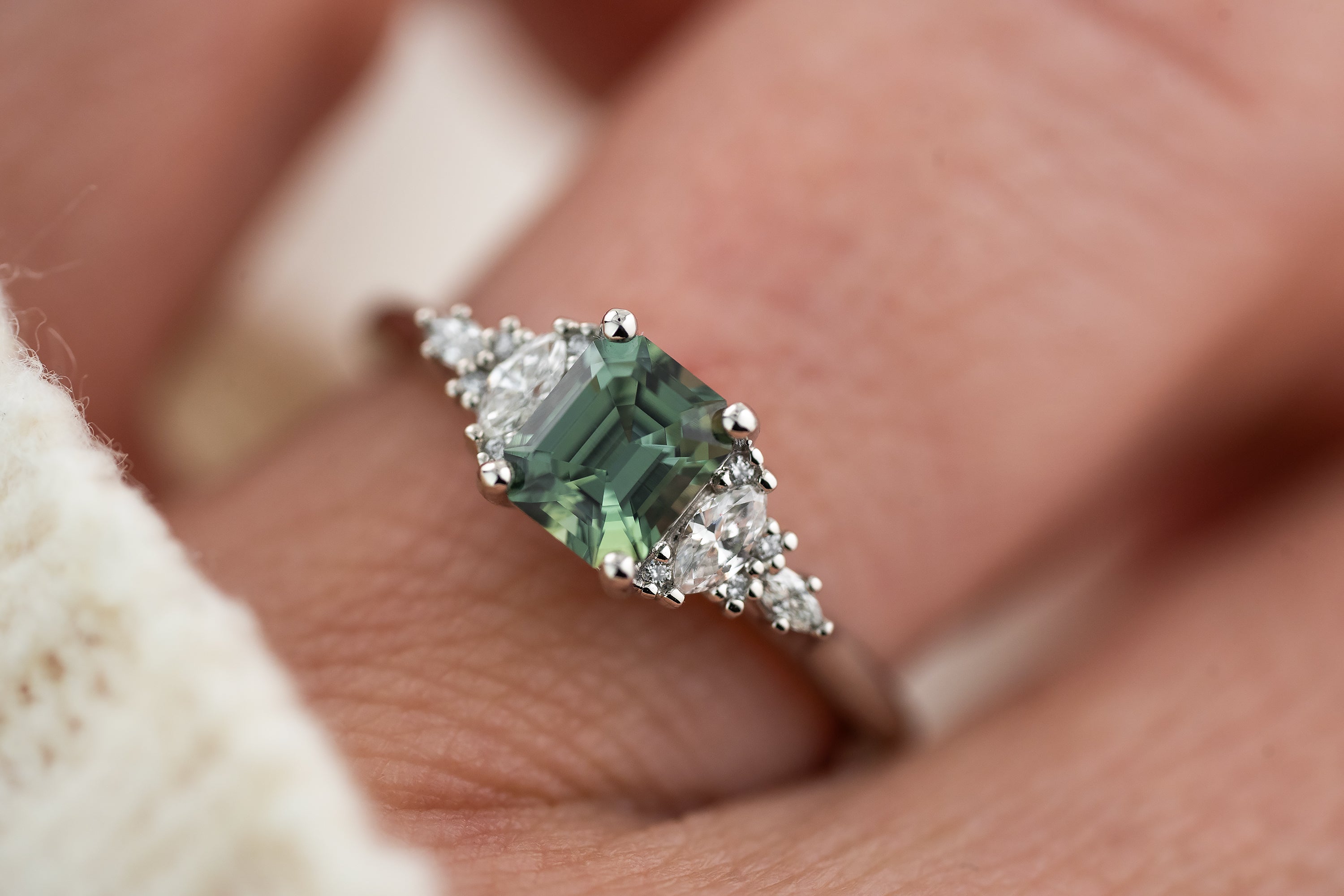 The Maeve Ring | 1.06 CT Emerald Cut Teal Sapphire - Lavender Creek Gems 