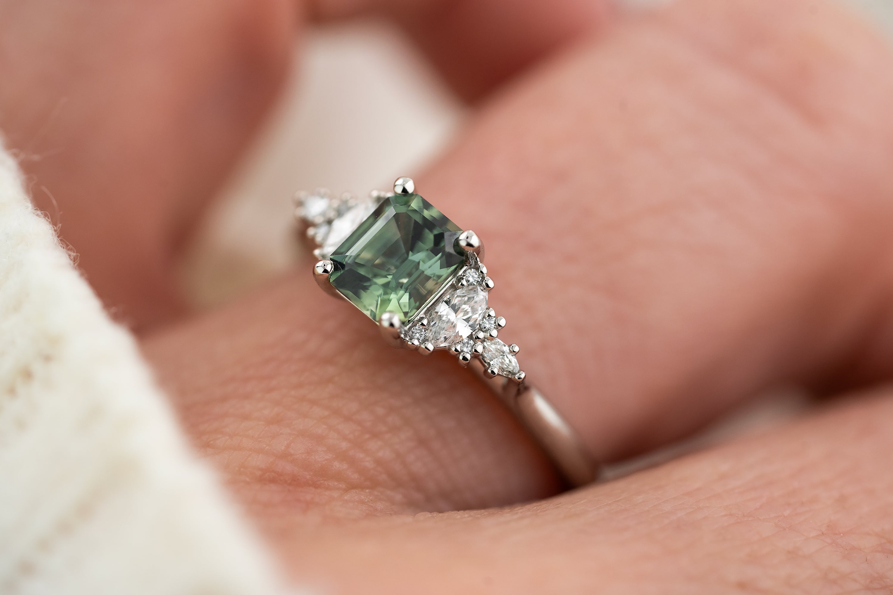 The Maeve Ring | 1.06 CT Emerald Cut Teal Sapphire - Lavender Creek Gems 