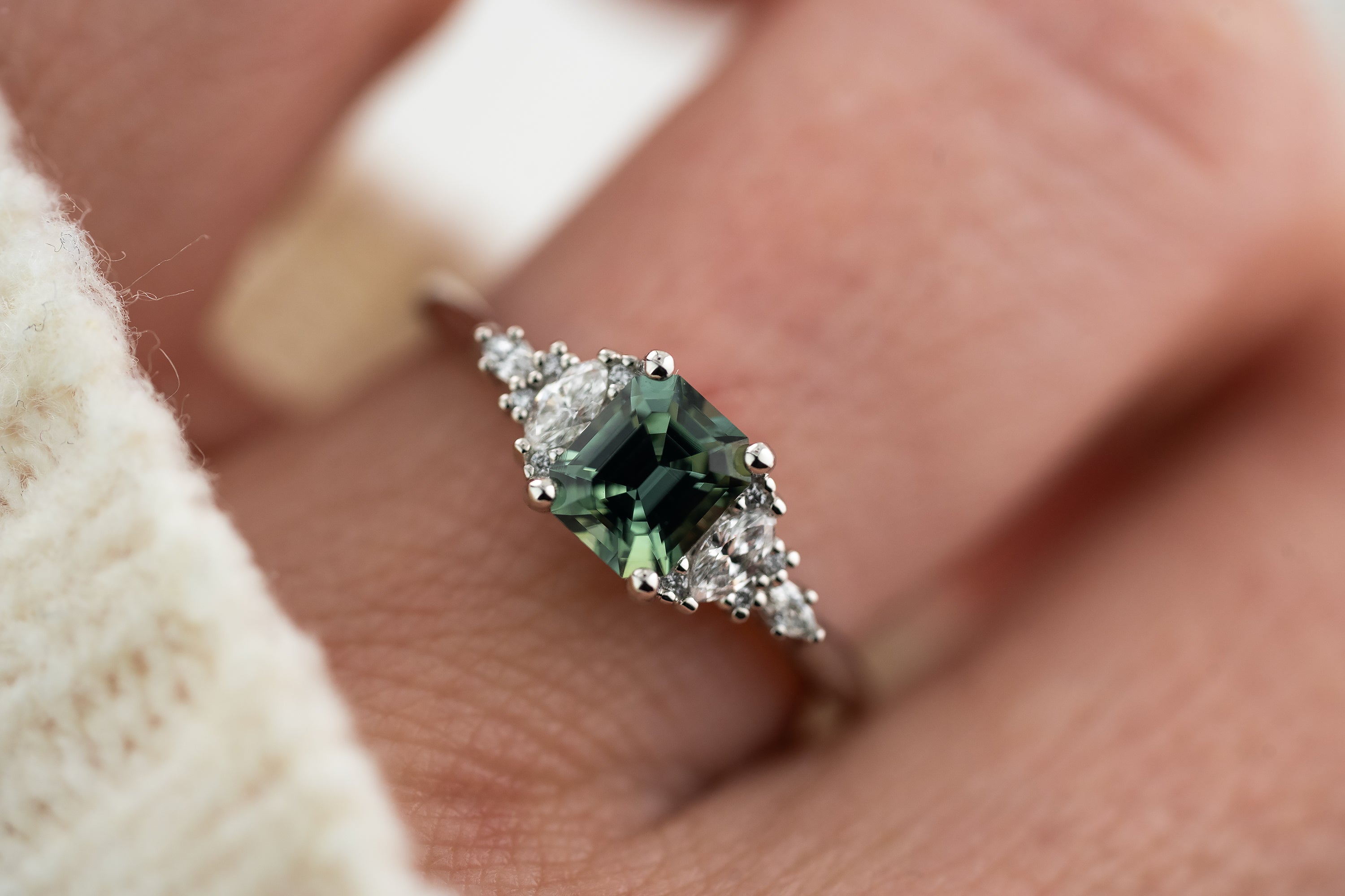 The Maeve Ring | 1.06 CT Emerald Cut Teal Sapphire - Lavender Creek Gems 