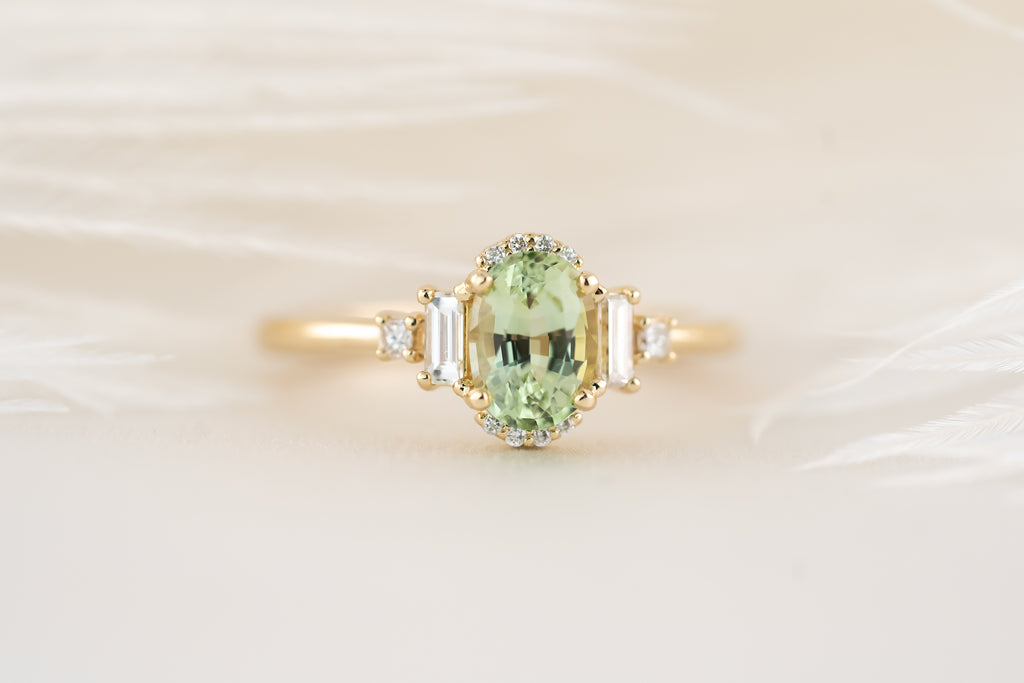 The Sura Ring - 1 CT Oval Mint Green Tourmaline - Lavender Creek Gems 