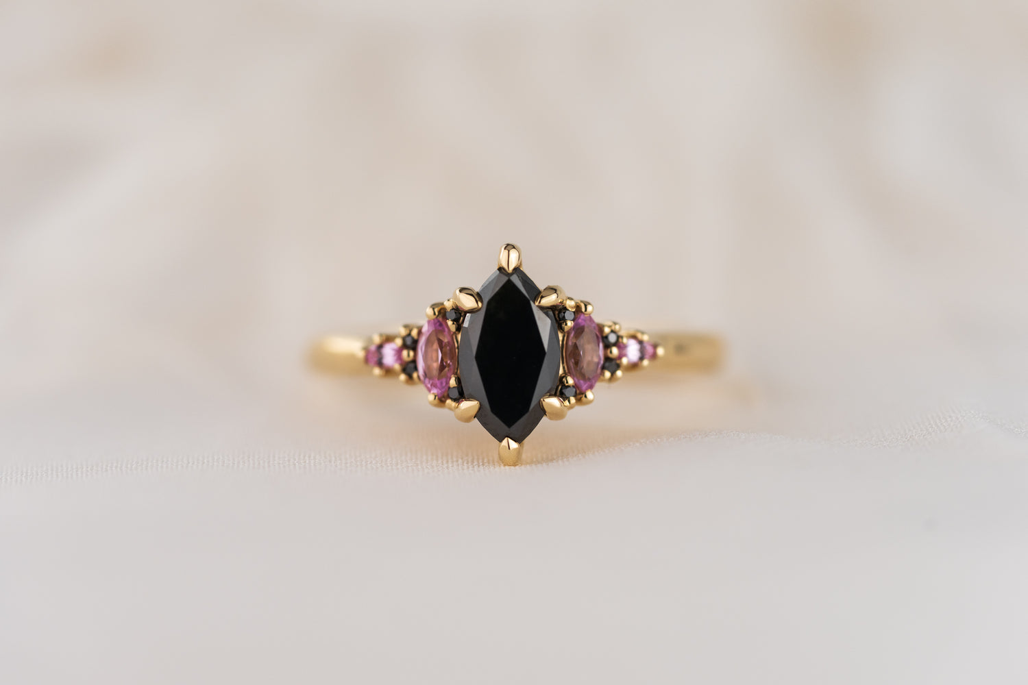 The Maeve Ring | 1 CT Marquise Black Diamond + Pink Sapphire