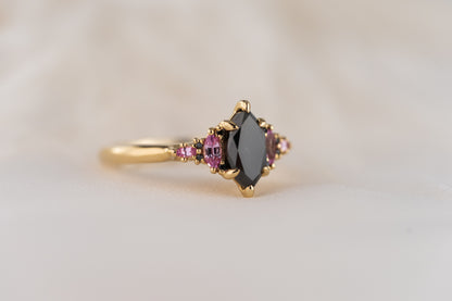 The Maeve Ring | 1 CT Marquise Black Diamond + Pink Sapphire