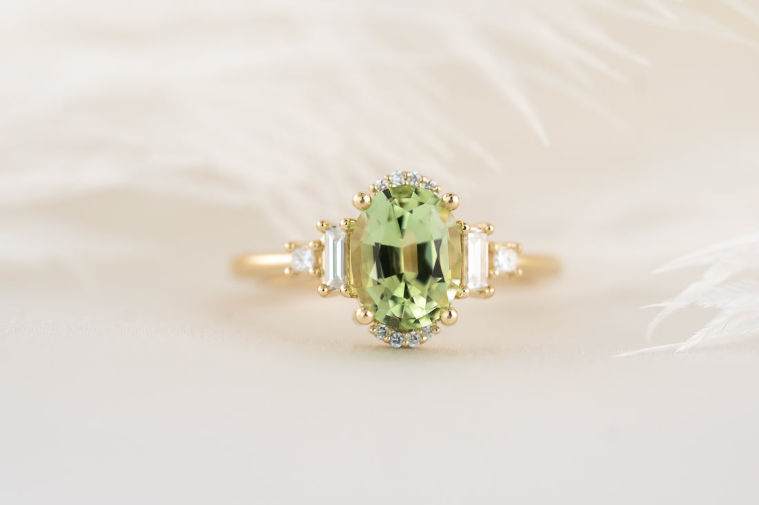 The Sura Ring - 1.64 CT Oval Mint Green Tourmaline - Lavender Creek Gems