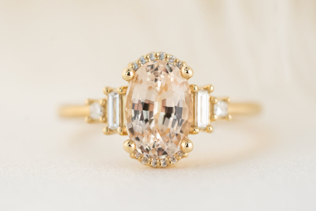 The Sura Ring | 2.5 CT Oval Light Apricot/Peach Sapphire - Lavender Creek Gems 