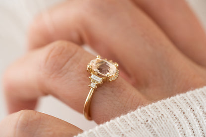 The Sura Ring | 2.5 CT Oval Light Apricot/Peach Sapphire - Lavender Creek Gems 