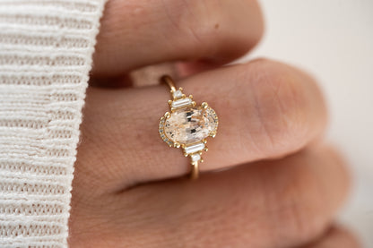 The Sura Ring | 2.5 CT Oval Light Apricot/Peach Sapphire - Lavender Creek Gems 