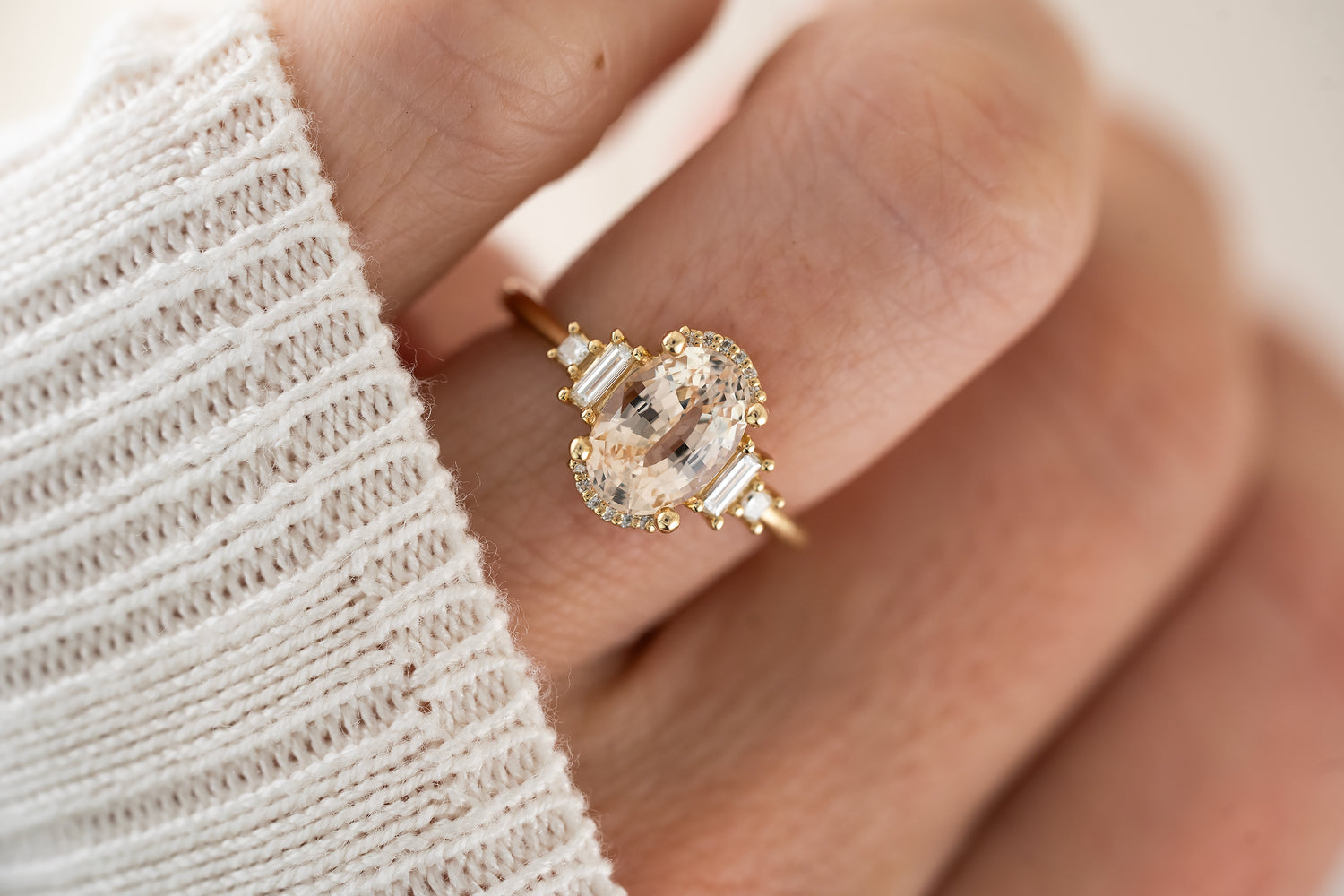The Sura Ring | 2.5 CT Oval Light Apricot/Peach Sapphire - Lavender Creek Gems 